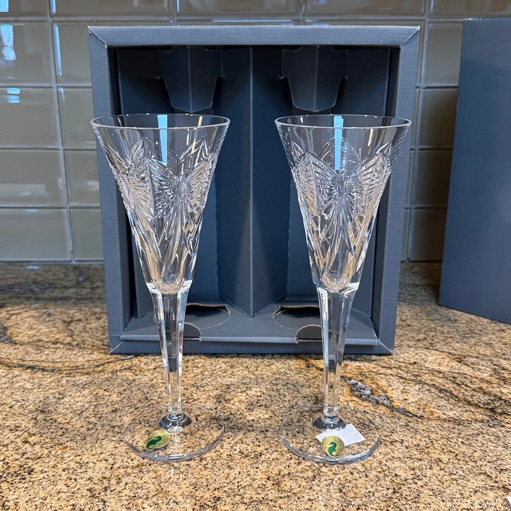 Waterford Crystal Millennium Collection Happiness Toasting Flutes New in Box